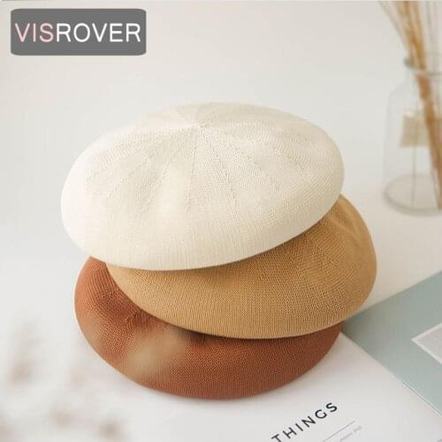 VISROVER 17 colorways simple summer solid color beret female cap spring summer hat solid color top quality Women Boina Wholesale