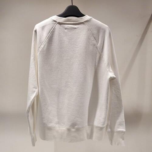 Womens Black White Sweatshirt 100% Cotton Gold Letter Embroidery O-neck Loose Long Sleeve Ladies Pullovers