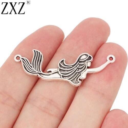 ZXZ 10pcs Tibetan Silver Mermaid Connector Charms for Necklace Jewelry Making Findings 46x15mm