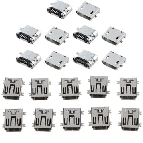 10 Pcs Mini USB 5 Pin Female Socket DIY SMT Connector & 10 Pcs Spare Parts Type B Micro-USB Female Jack Connector Port