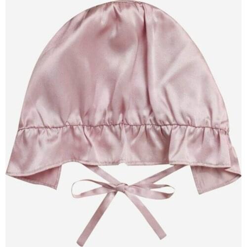 19MM Adorable Little Baby Bonnets Silk Sleeping Adjustable Toddler Night Caps Sleeping Hats With Ruffle Trim