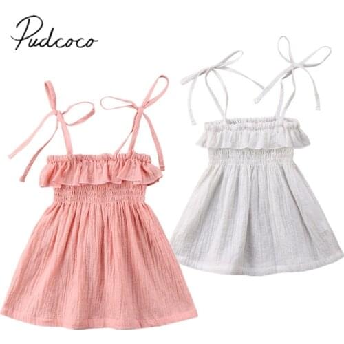 2018 Brand New Kids Toddler Infant Baby Girl Off Shoulder Dress Party Pageant Solid Tutu Dress Straped Sleeveless Sundress 6M-4T