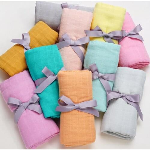 2019 New Style Pure Color Solid Baby Swaddle Wrap Soft Bamboo Cotton Infant Baby Muslin Blanket Newbron 10 more colors
