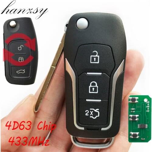3 Buttons 433MHz Remote Key for Ford Focus Mondeo Fiesta Galaxy Fusion with 4D63 Chip HU101 Blade Modified Car Flip Folding Key
