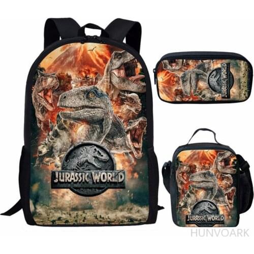 3pcs school backpacks primary and secondary school season fashion boys dinosaur printed schoolbag Jurassic backpack meal bag