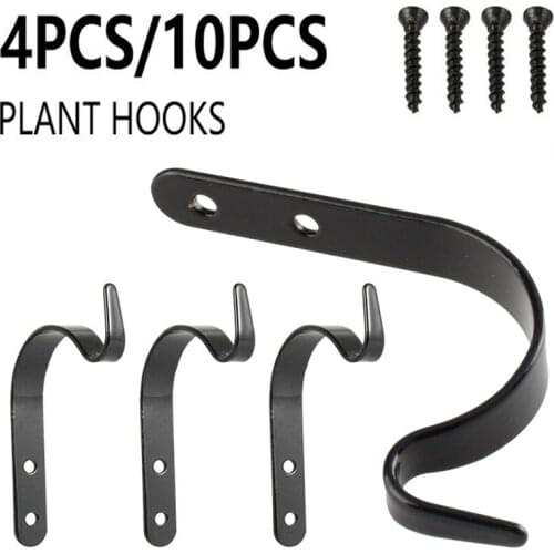 4/10pcs Black Iron Wall Light Hook Bracket Wind Chimes Outdoor Garden Hanging Basket Planter Lantern Flower Pot Home Decoration