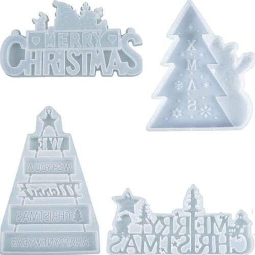 4Pcs Merry Christmas Silicone Jewelry Casting Mold Resin Epoxy Mould Craft Decor Tool, for Making Xmas Tree Ornament