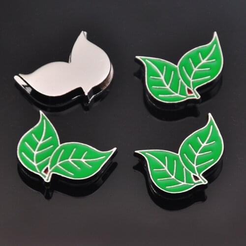 50PCS 10mm Hole Enamel Green Tree Leaves Slide Charms Slide Beads DIY 10mm Bracelets Wristbands Pet Collar Belt Strap