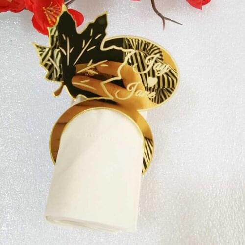 50pcs Personalized Table Acrylic Wood Napkin Ring, Custom Maple Leaf Wedding Napkin Ring with Names Decor Supplies