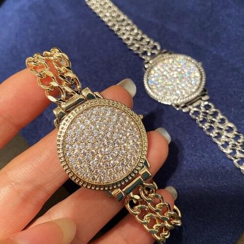 ALLYES Bling Bling Shiny Rhinestone Dial Charms Bracelets for Women Hip Hop Chain Bracelets Party Club Jewelry