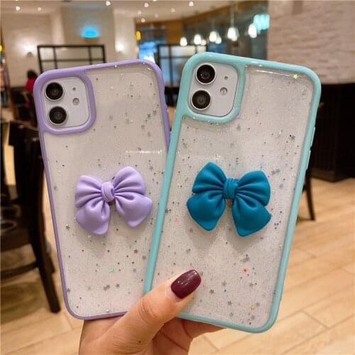 Gimfun Cartoon Girls Bow Phone Case for iPhone 11 12 Mini Pro Max XS Max X XR 7 8 Plus SE 2020 Glitter Powder Clear Soft Cover