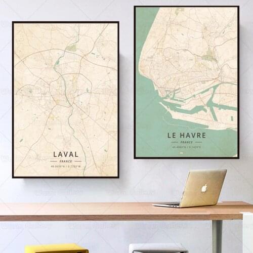 Black Art Laval city map Le Havre Canvas Art Map Poster Black White Minimalist Painting