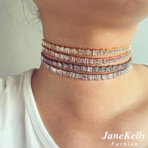 Popular fashion cubic zirconia Baguette choker necklace for Women adjustable length trendy geometric chokers necklaces N806242