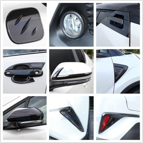 Carbon Fiber Color Fog Light Lamp Handle Mirror Rear View Cover Panel Car Styling 2016-2018 For Toyota C-HR CHR C HR Accessories