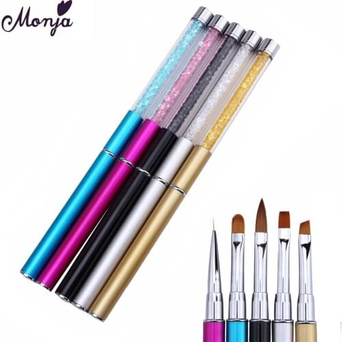 Monja Nail Art Rhinestone Handle Carving Brush Acrylic UV Gel Nails French Lines Liner DIY Design Drawing Pen Manicure Tool