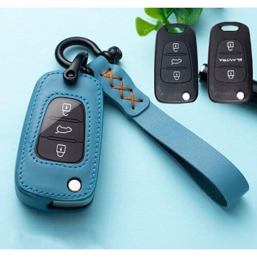 Leather Car Key Cover Case for Hyundai i20 i30 i40 IX25 Creta IX35 Elantra Accent HB20 Solaris For Kia Rio Sportage K2 K5 Ring