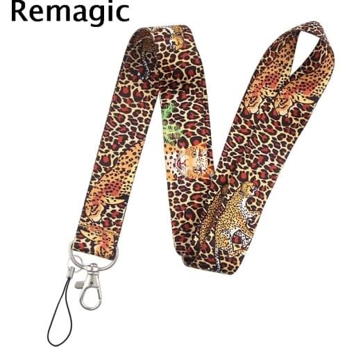 Leopard Print Cartoon Keychain Lanyards Id Badge Holder ID Card Pass Mobile Phone USB Badge Holder Key Strap 1PCS