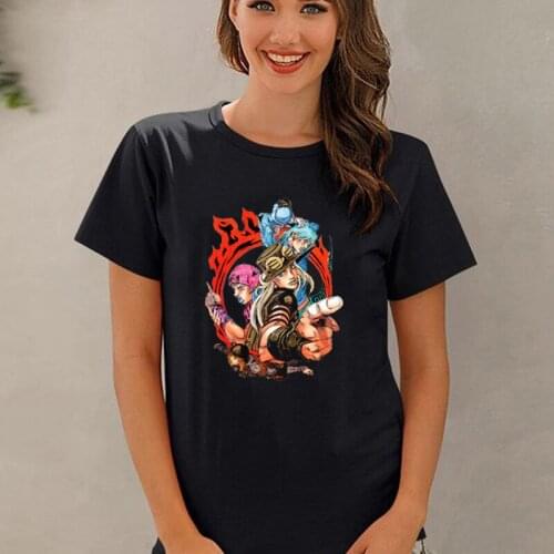 Summer New Style Jojo Bizarre Adventure Womens Cartoon Tee Giorno Giovanna & Gold Experience Graphic Mang Vintage VogueTops