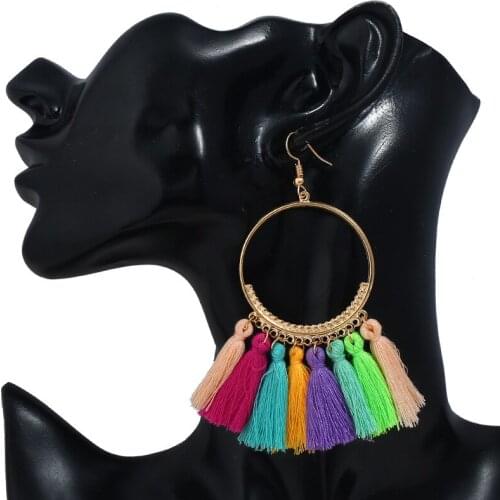 LZHLQ Tassel Earrings For Women Ethnic Big Drop Earrings Bohemia Fashion Jewelry Trendy Cotton Rope Fringe Long Dangle Earrings
