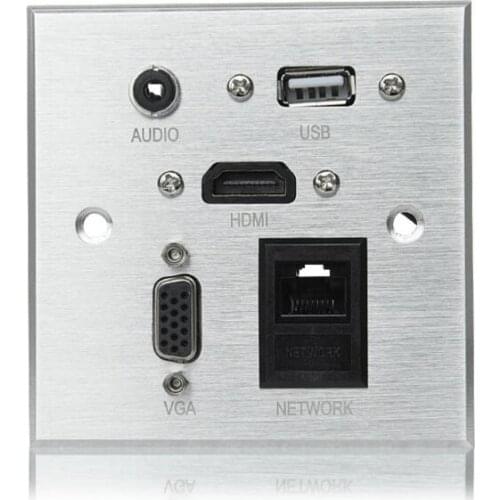 Multifunction RCA Wall Outlet with Audio VGA HDMI,Network,USB, Aluminum Alloy Panel for Hotel Home Mobile Phone Bank Customized