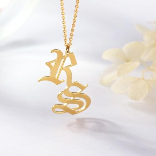 Layered Necklace Womens Customized Name Gold Old English Splicing Pendant Personalized Vintage Stainless Steel Jewelry Romantic