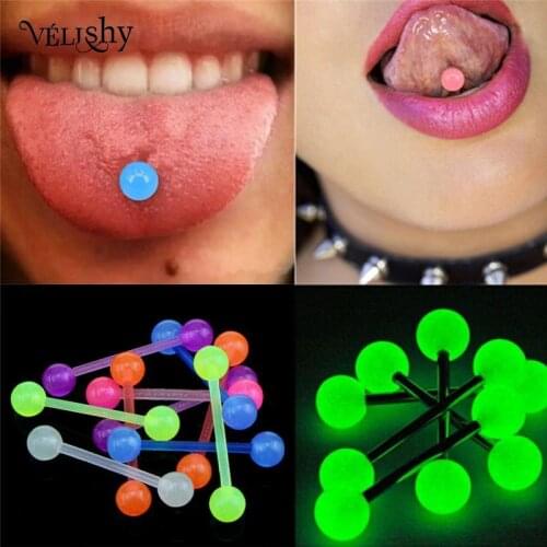 20pcs/lot Fashion Body Jewelry For Women Jewelry Plastic Tongue Piercing Barbell Bars Piercing Tongue Rings Luminous Punk