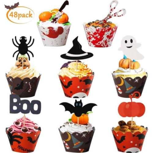 Metable 480 pcs Halloween Cupcake Topper Decorations Set - 240PCS Cupcake Wrappers + 240PCS Cupcake Toppers for halloween decor
