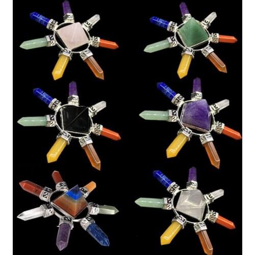 Natural 7 Chakra Quartz Crystal Pyramid Energy Generator Quartz Wand Points Seven Direction Reiki Healing Meditation Crystal Set
