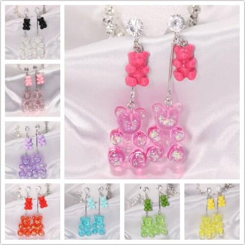 New Fashion Sequins Resin Gummy Big Bear Long Dangle Earrings Women Girl DIY Cartoon Animal Bear Earrings Creative Drop Jewelry
