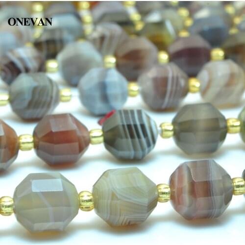 ONEVAN Natural Botswana Faceted Cylinder Charm Beads 7x8mm 9x10mm Smooth Stone Bracelet Necklace Jewelry Making Diy Gift Design