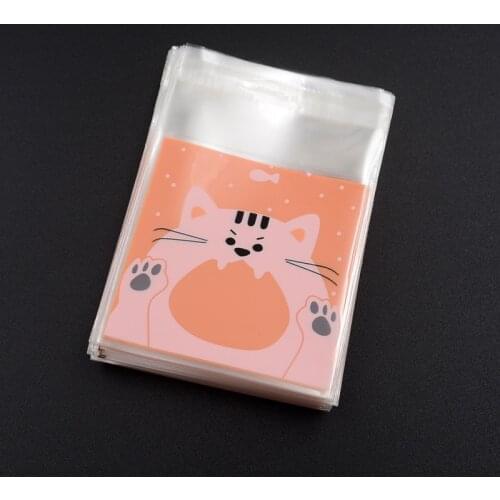 100pcs 7*7+3cm Cute Cartoon Pink Pig Gifts Bags Cookie Packaging Self-adhesive Plastic Bags For Biscuits Candy Food Cake Package