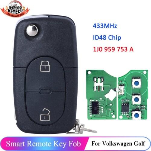 KEYECU 1J0 959 753 A Remote Control Car Key Fob 2 Button Smart Transmitter 433MHz for VW Volkswagen Passat Golf MK4 1J0959753A