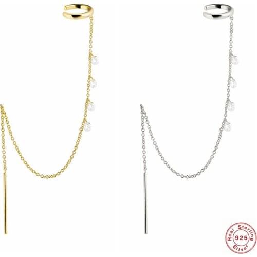 S925 Silver European Stud Earrings Chain for Women Girl Party Charm Jewelry 1pcs Hiphop Gothic Punk CZ Handcuff Chain Earring