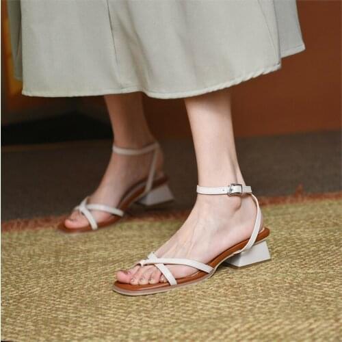 New Artificial leather Womens Shoes Casual Buckle Strap Shoes for Women Sandals Thick Heel Handmade Fashion Summer Shoes