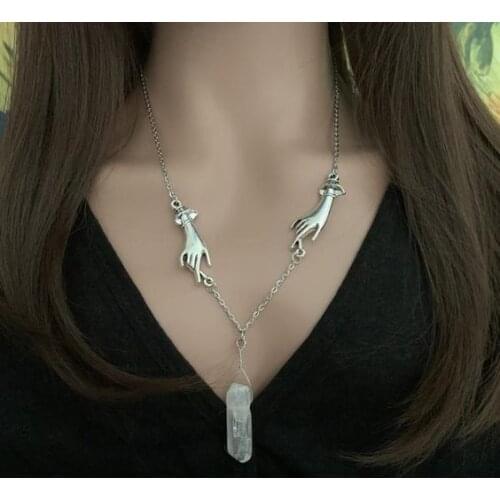 Witch Silver Hand Birth Crystal Necklace/Witchcraft/Gothic