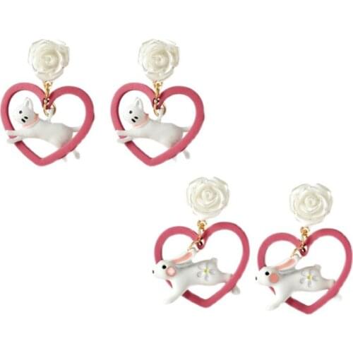 Rabbit Girls Flowers Beautiful Clip Earrings Without Piercing Little Animal Cute Heart Earrings