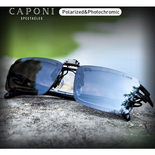 CAPONI Sunglasses Clip Men Photochromic Polarized Vintage Day And Night Eye Glasses Clip UV400 Protect Driving Eyewear BS1101