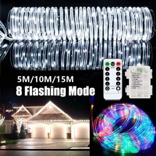 LED Outdoor New Years garland Christmas Festoon Battery-Operated 5/10/15M Tube Rope String Light Decorations Garden Room Patio