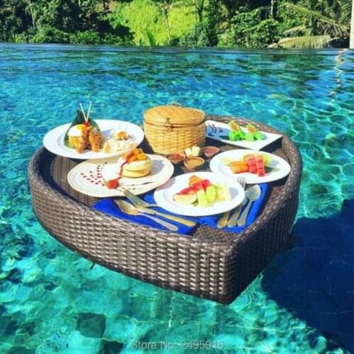 Breakfast outdoor rattan water basket swimming floating pool heart-shaped serving tray