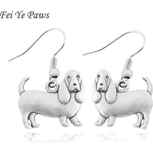 Vintage Silver Color Boho Basset Hound & Bloodhound Drop Dangle Hook Earrings Bijoux Femme Long Earrings For Women Jewellry