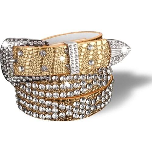 Ladies Designer Luxury Rhinestones Wide Belts Solid Cowhide Leather Belt For Women Fashion Leopard Bright Crystal Jeans Strap