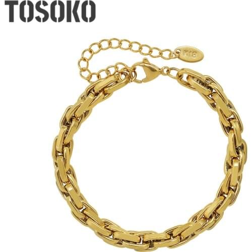 TOSOKO Stainless Steel Jewelry Thick Chain Bracelet Womens 18 K Golden Chain Hip Hop Bracelet BSE038