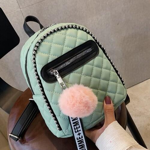 Hairball tassel Women Backpack small Diamond pattern school bag backpacks for girls teenagers Braided chain Students Rucksack