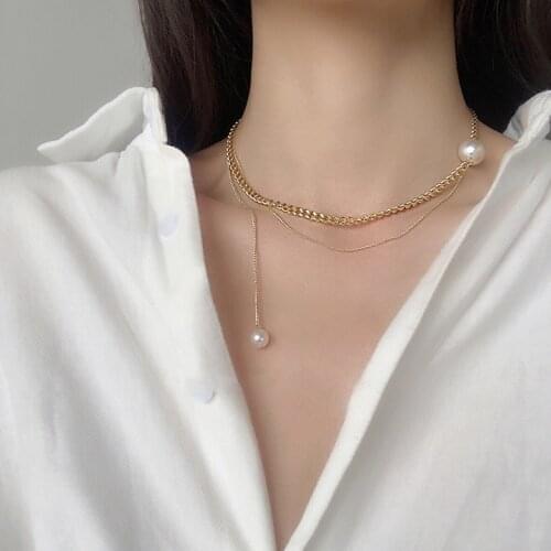 2020 New Double Layer Chain Necklace For Women Simulated Pearl Decorated Choker Necklaces Costume Jewelry