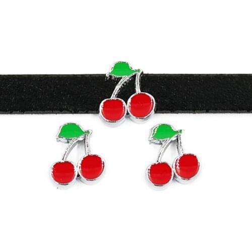 10PCS 8mm Alloy Red Cherry Slide Charms Slide Beads DIY 8mm Bracelets Wristbands,Belt Straps Pet Name Collar