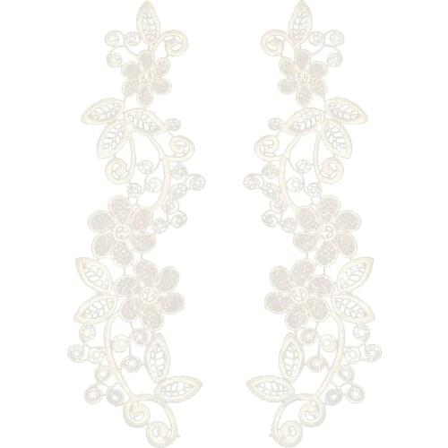 2pcs Elegant Lace Motif Appliques Floral Guipure Patches Wedding Dress White