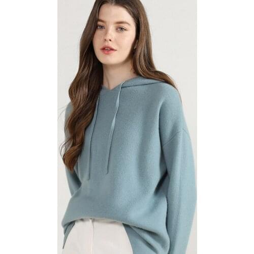 2020 Winter New Styles Thick Woman Fashion Hooded Pullovers 100% Cashmere Sweater Large Size Female Warm Knitwear