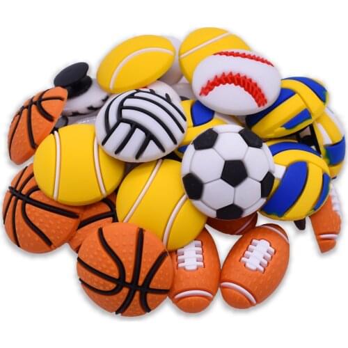 28PCS/Set Cartoon Sports 3D PVC Croc Jibz Buckle Decoration Basketball Football Baseball Shoes Charms Accessories Boys Gifts