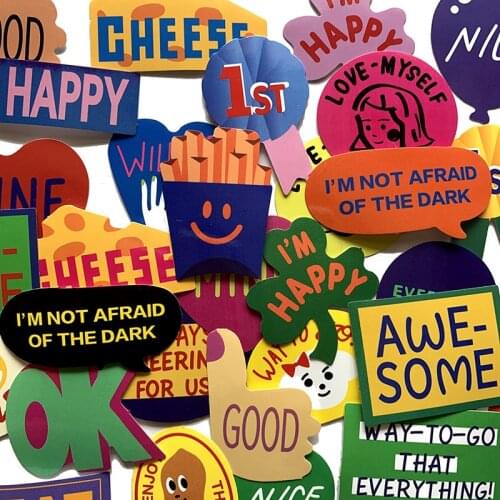 38Pcs Cartoon English mood text Stickers For Suitcase Skateboard Laptop Luggage Fridge Phone Car Styling DIY Decal Sticker