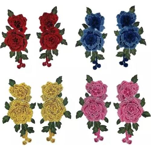 3D Rose Flower Embroidered Sew on Patches DIY Sewing Repair Pink/yellow/Red/Blue Floral Emroidery Applique Patch for Clothes